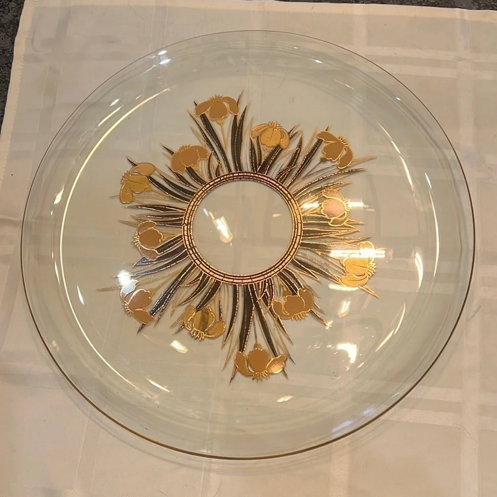 Culver Glass 22K Gold Black 14.5” Platter and Small 4” tall Coordinating Bowl